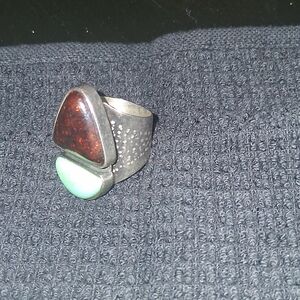 Jay King Silver Ring with Brown and Green Stones